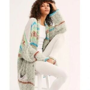 Free People Fair Weather Feather Cardigan In Mint Haze Size Small